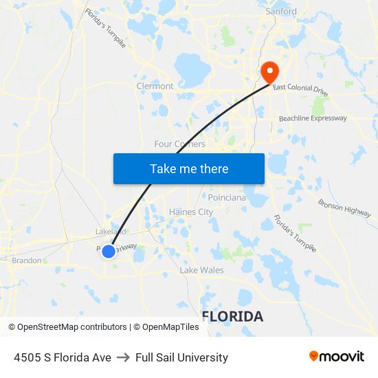 4505 S Florida Ave to Full Sail University map