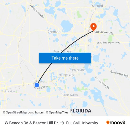 W Beacon Rd & Beacon Hill Dr to Full Sail University map