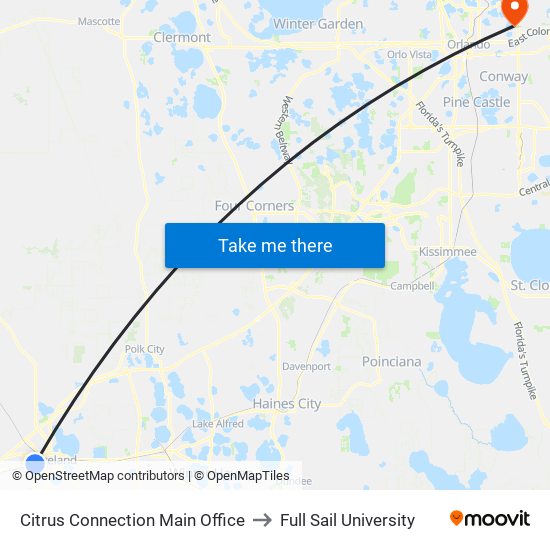 Citrus Connection Main Office to Full Sail University map