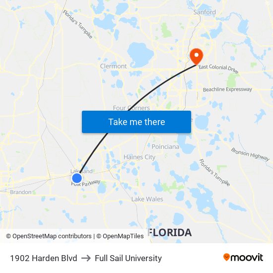 1902  Harden Blvd to Full Sail University map