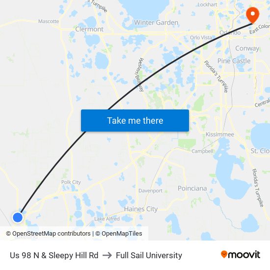 Us 98 N & Sleepy Hill Rd to Full Sail University map