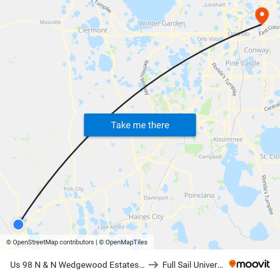 Us 98 N & N Wedgewood Estates Blvd to Full Sail University map