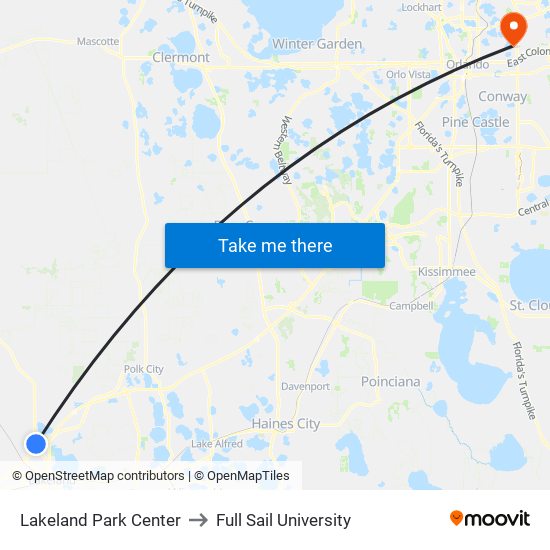 Lakeland Park Center to Full Sail University map