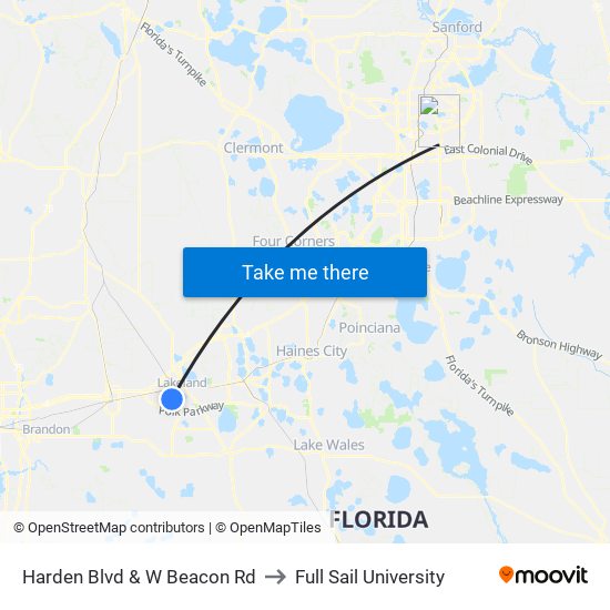 Harden Blvd & W Beacon Rd to Full Sail University map