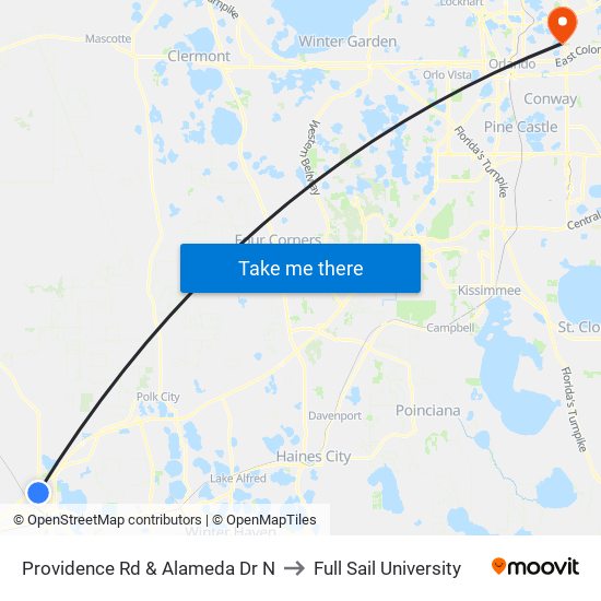 Providence Rd & Alameda Dr N to Full Sail University map