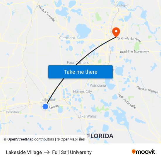 Lakeside Village to Full Sail University map