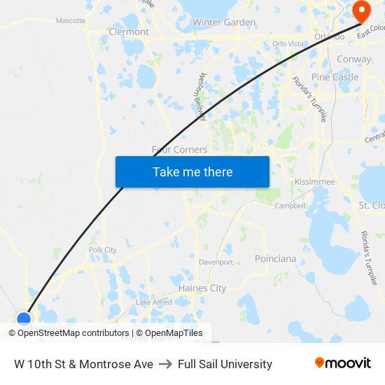 W 10th St & Montrose Ave to Full Sail University map