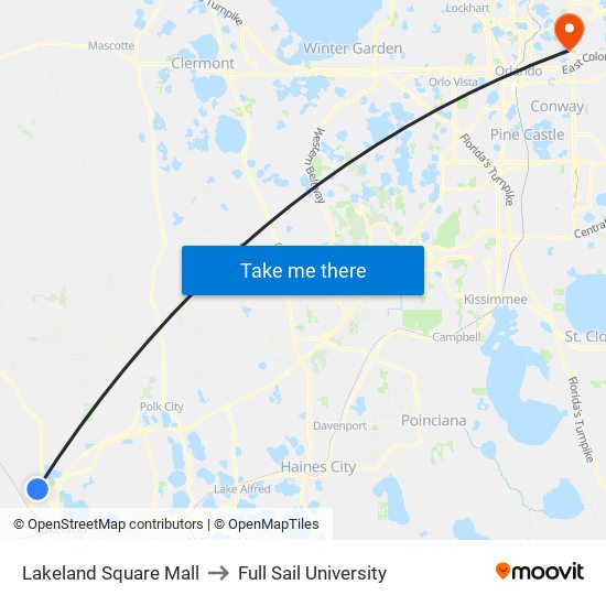 Lakeland Square Mall to Full Sail University map