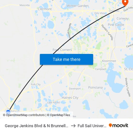 George Jenkins Blvd & N Brunnell Pkwy to Full Sail University map