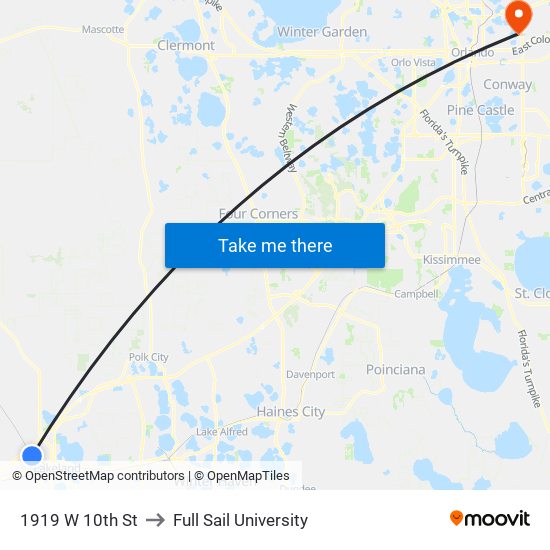 1919 W 10th St to Full Sail University map