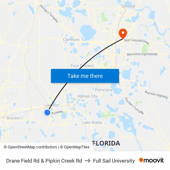 Drane Field Rd & Pipkin Creek Rd to Full Sail University map