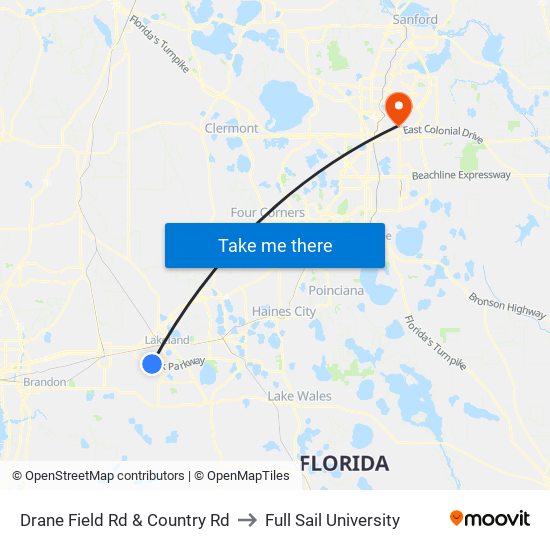 Drane Field Rd & Country Rd to Full Sail University map