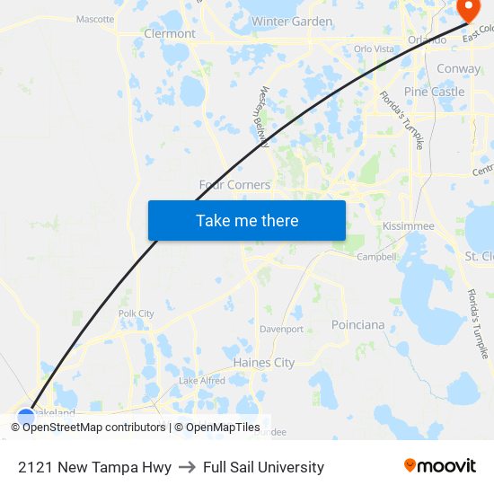 2121 New Tampa Hwy to Full Sail University map