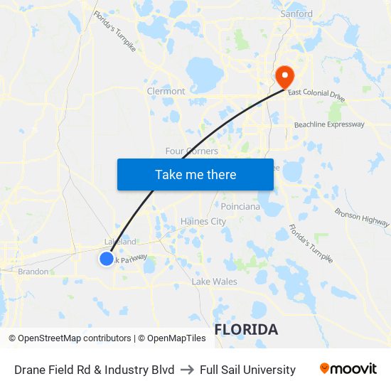 Drane Field Rd & Industry Blvd to Full Sail University map