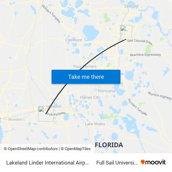 Lakeland Linder International Airport to Full Sail University map
