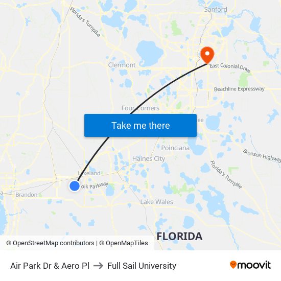 Air Park Dr & Aero Pl to Full Sail University map