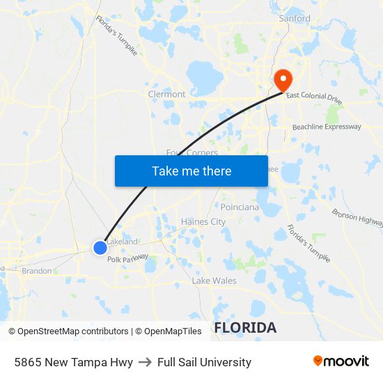 5865 New Tampa Hwy to Full Sail University map