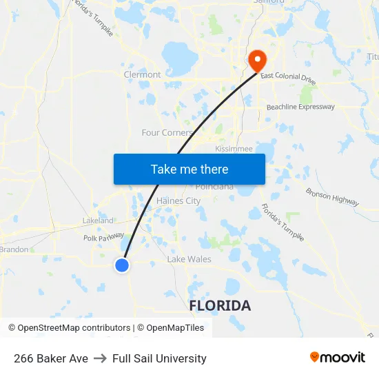 266 Baker Ave to Full Sail University map