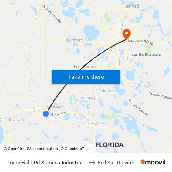 Drane Field Rd & Jones Industrial Dr to Full Sail University map