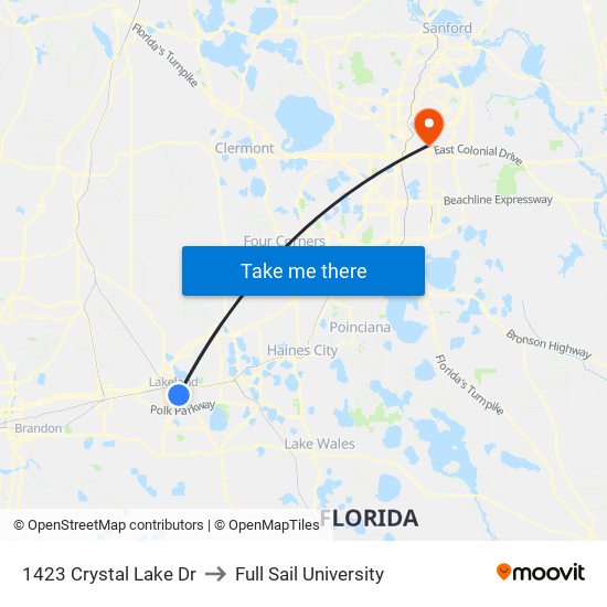 1423 Crystal Lake Dr to Full Sail University map