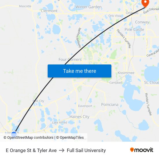 E Orange St & Tyler Ave to Full Sail University map