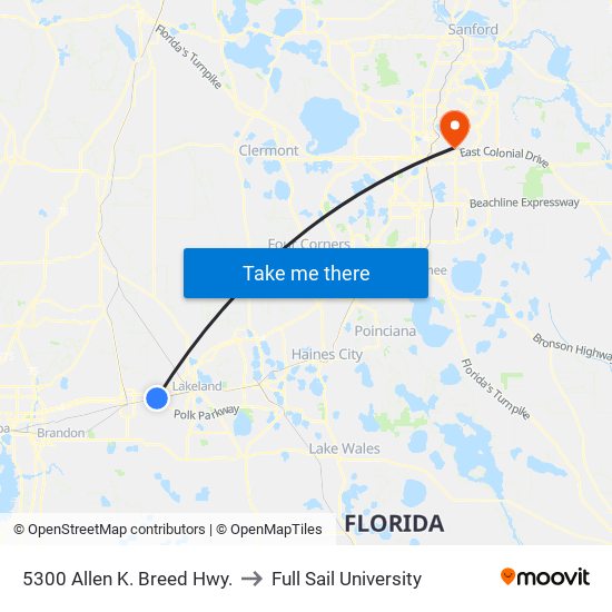 5300 Allen K. Breed Hwy. to Full Sail University map