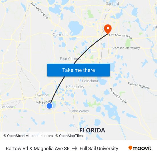 Bartow Rd & Magnolia Ave SE to Full Sail University map