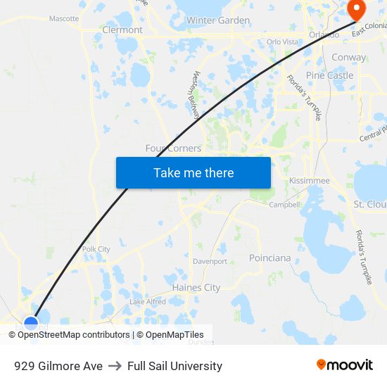 929 Gilmore Ave to Full Sail University map