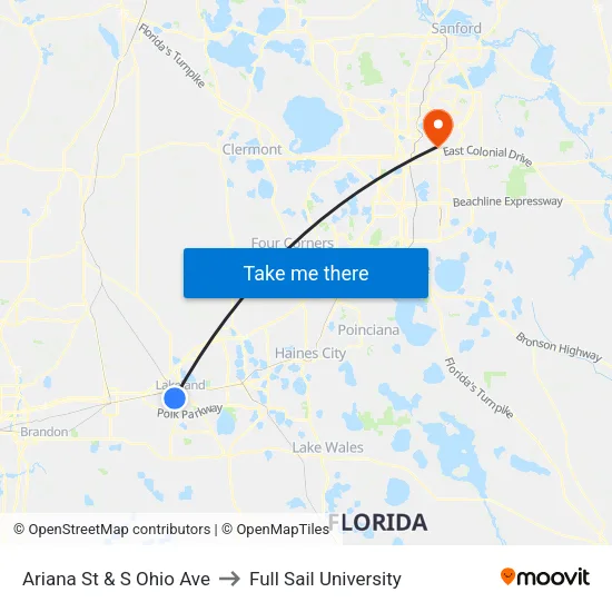 Ariana St & S Ohio Ave to Full Sail University map
