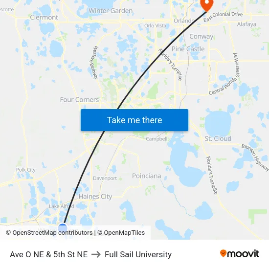 Ave O NE & 5th St NE to Full Sail University map