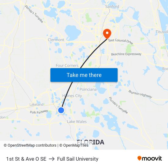 1st St & Ave O SE to Full Sail University map