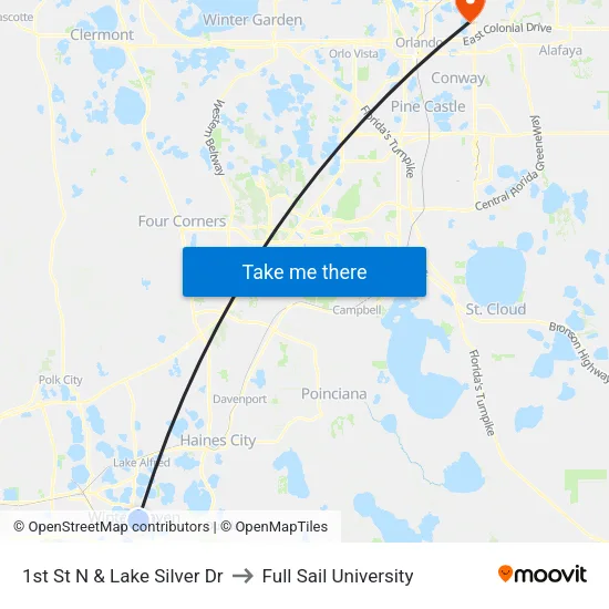 1st St N & Lake Silver Dr to Full Sail University map