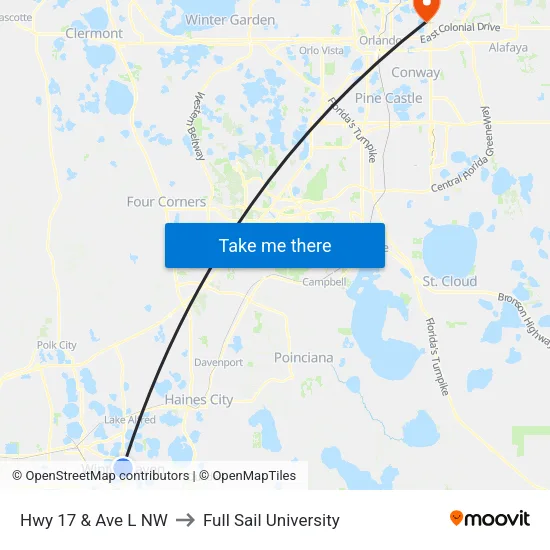 Hwy 17 & Ave L NW to Full Sail University map