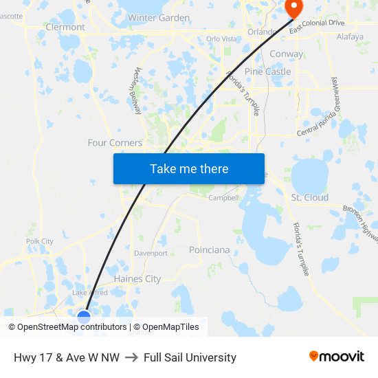 Hwy 17 & Ave W NW to Full Sail University map