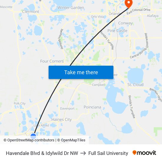 Havendale Blvd & Idylwild Dr NW to Full Sail University map