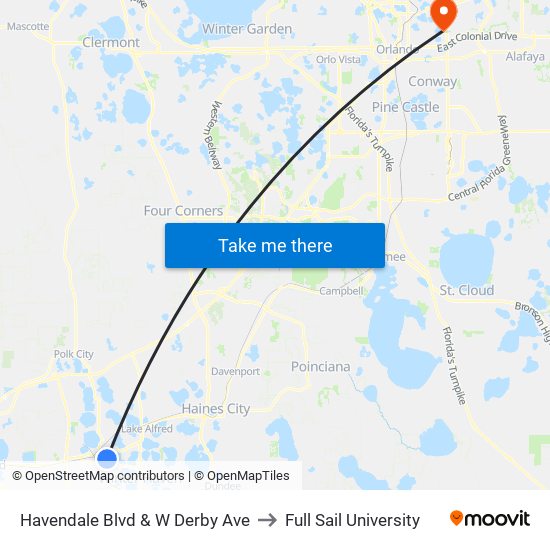 Havendale Blvd & W Derby Ave to Full Sail University map