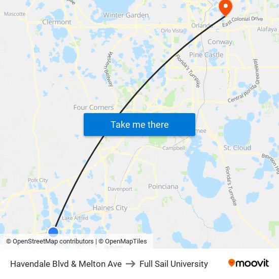 Havendale Blvd & Melton Ave to Full Sail University map