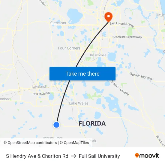 S Hendry Ave & Charlton Rd to Full Sail University map