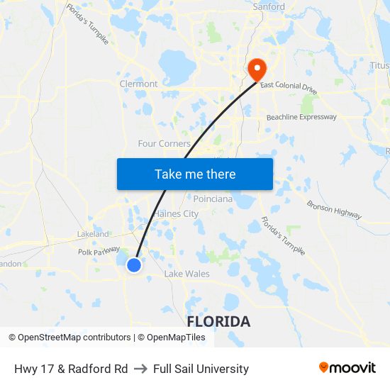 Hwy 17 & Radford Rd to Full Sail University map