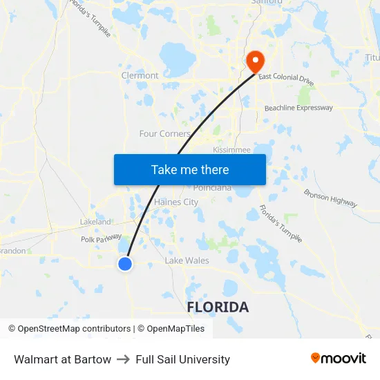 Walmart at Bartow to Full Sail University map