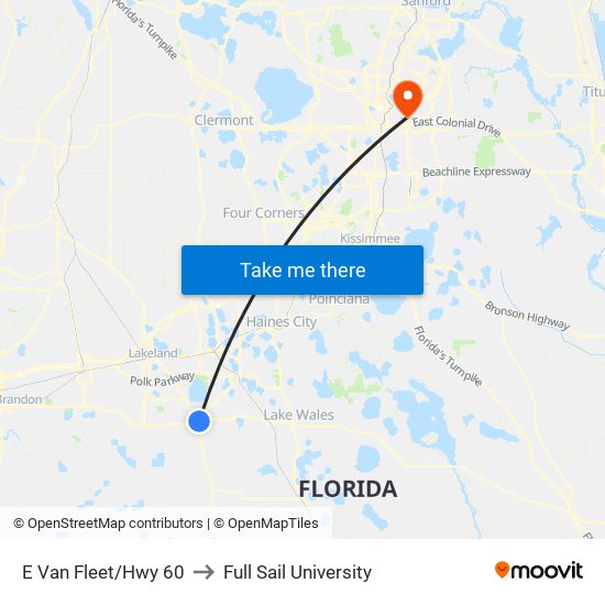 E Van Fleet/Hwy 60 to Full Sail University map