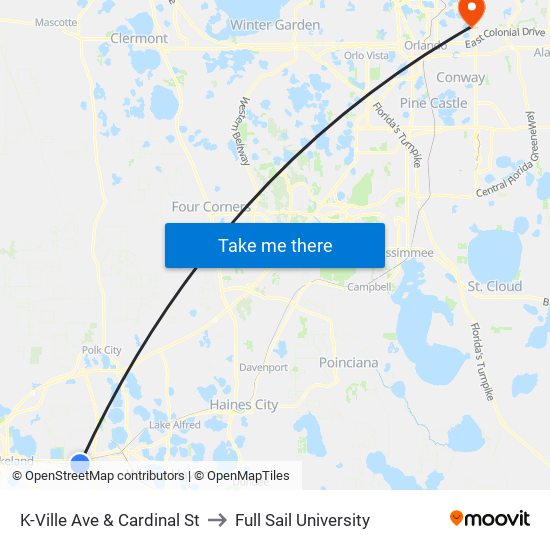 K-Ville Ave & Cardinal St to Full Sail University map