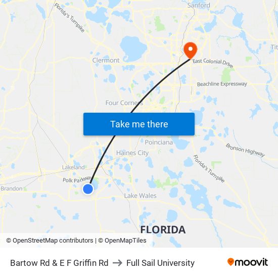 Bartow Rd & E F Griffin Rd to Full Sail University map