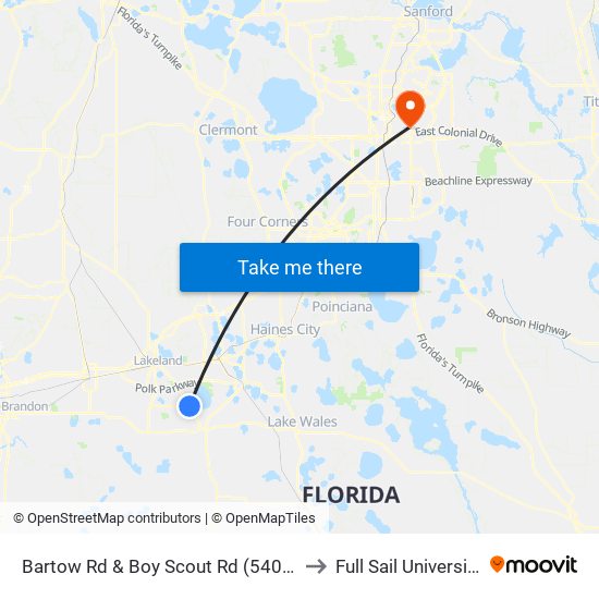 Bartow Rd & Boy Scout Rd (540a) to Full Sail University map