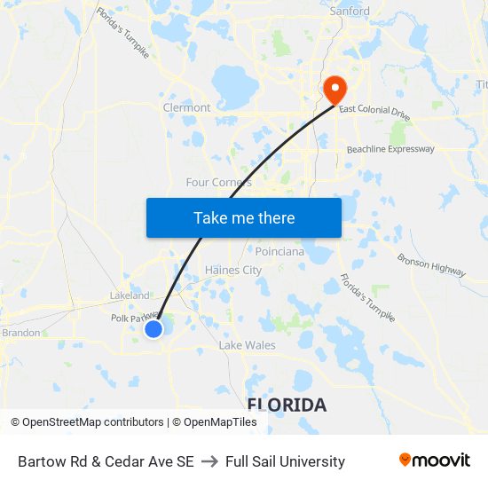 Bartow Rd & Cedar Ave SE to Full Sail University map