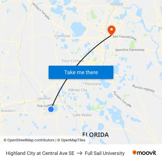 Highland City at Central Ave SE to Full Sail University map