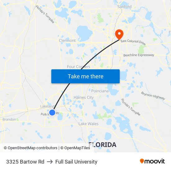 3325 Bartow Rd to Full Sail University map