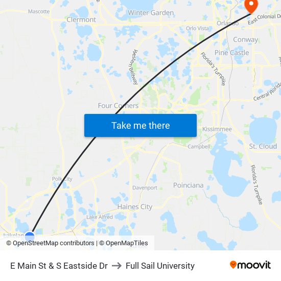 E Main St & S Eastside Dr to Full Sail University map