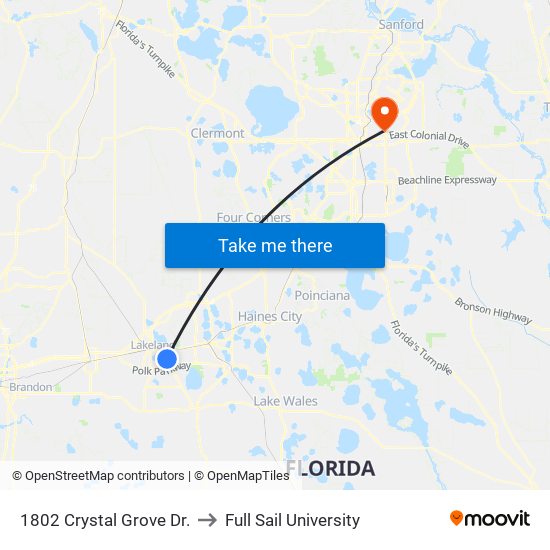 1802 Crystal Grove Dr. to Full Sail University map