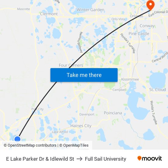 E Lake Parker Dr & Idlewild St to Full Sail University map